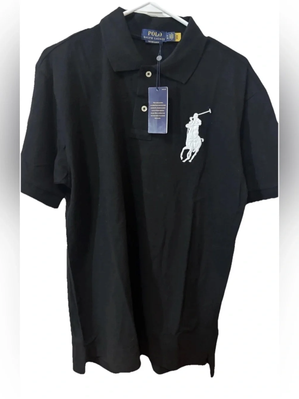 Polo Ralph Lauren Men’s L Black Big Pony Polo White Logo #3 NWT
